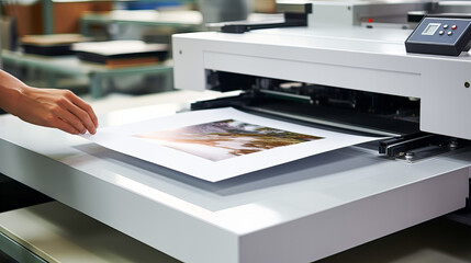 3d illustration of printing machine in modern printing factory. 3d rendering. Generative AI technology.