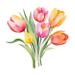 watercolor cartoon tulip flowers bouquet isolated