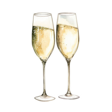watercolor champagne glasses isolated