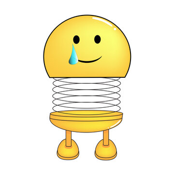 Vector illustration of spiral emoticon with body and legs. Cartoon sad spiral Emoji. Cute emoticon, child icon.