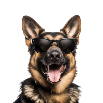 Cool and Happy German Shepherd Dog in Sunglasses: Beautifully Ready for Summer, Isolated on Transparent Background, PNG
