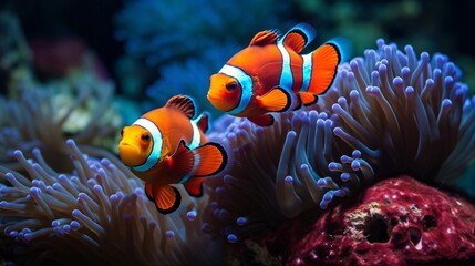 Obraz na płótnie Canvas a pair clownfish in a reef