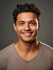 Headshot of an actor for casting, natural makeup, engaging smile, three-point lighting setup