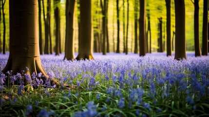 A sea of bluebells blanketing a forest floor, creating an enchanting carpet of color.