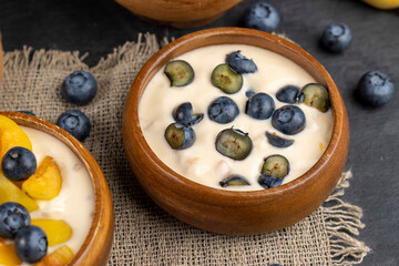 ripe blueberries and fresh creamy yogurt