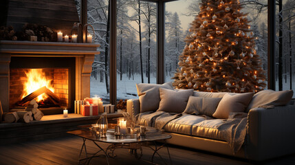 fireplace with christmas decorations