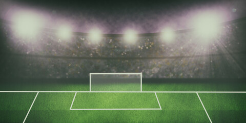 Grafik eines großes Fußballstadions mit Flutlicht als Hintergrund für individuelle Anpassungen wie Spielberichte - obrazy, fototapety, plakaty