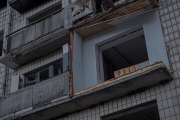 Fototapeta na wymiar Borodyanka, Ukraine. - November 18, 2023: all the apartments in the destroyed building were broken into. the russians attacked the city to capture it