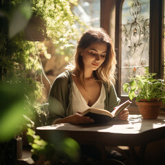 woman reading a book in the park