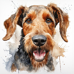 watercolor Airedale Terrier clipart, Generative Ai - obrazy, fototapety, plakaty