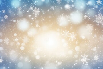 holiday background with blinking stars and falling snowflakes. Blurred bokeh of Christmas lights.