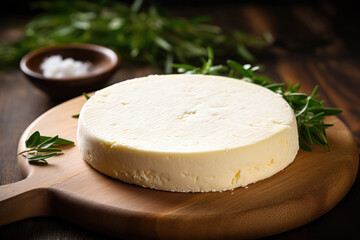 Fresh Cheese on Rustic Background