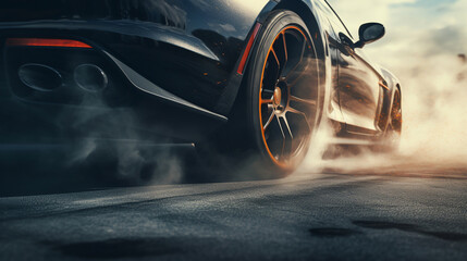 drifting car wheels close-up,Sports car racing on the race track. ai generative - obrazy, fototapety, plakaty