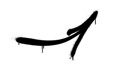 Graffiti arrow with overspray in black over white.