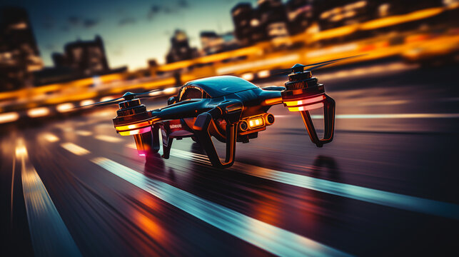 a drone racing competition where drones race around a race track. ai generative