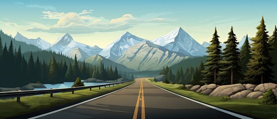 road in the countryside with mountains Generative AI