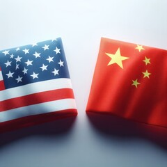American and Chinese flag together on a light colored background.