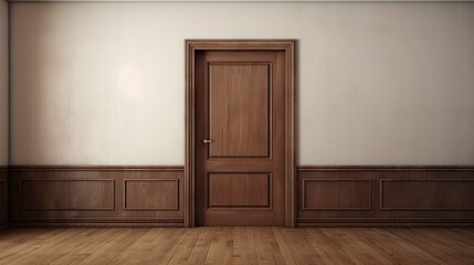 Closed wooden door in the empty room with copy space. create using a generative ai tool 