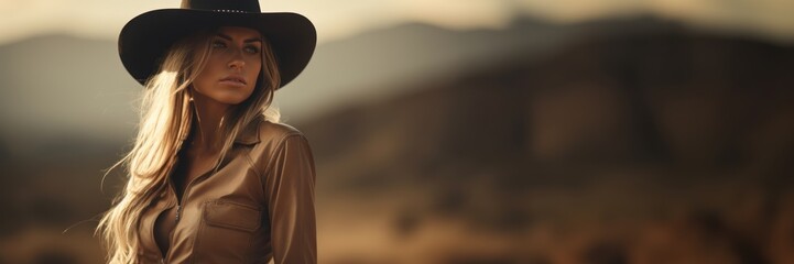 A Beautiful Badass Blonde Cowgirl - Amazing Cowgirl Background - Clothes are in the Raw, Tough and Grunge Style - Blonde Cowgirl Wallpaper created with Generative AI Technology - 682532104