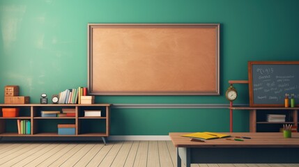 Bright classroom with empty blackboard for educational product mockup  AI generated illustration