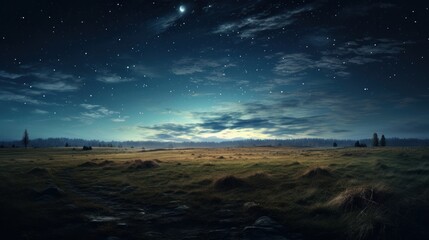 Clear starry sky over an empty field AI generated illustration