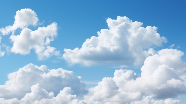 Clear blue sky with fluffy white clouds providing an ample blank space AI generated illustration