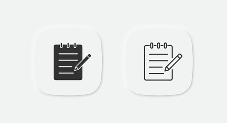 Note icon. Notepad symbol. Notebook sign. Pen with note icons set. Vector isolated sign.