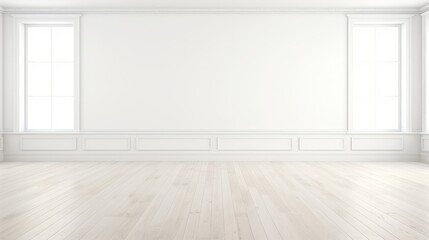 Crisp white room with a hardwood floor for a furniture ad mockup  AI generated illustration
