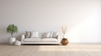 Crisp white room with a hardwood floor for a furniture ad mockup  AI generated illustration