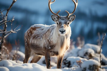 Reindeer in winter tundra or in Arctic. wildlife animals