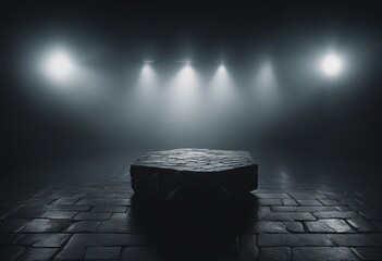 Empty black stone floor in the dark with fog background High quality photo - obrazy, fototapety, plakaty