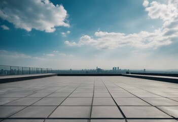 Empty concrete floor on the rooftop with blue sky and white clouds background High quality photo