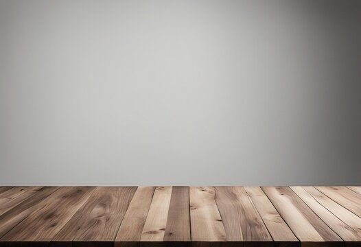 Empty wooden table and white wall background for product display montage High quality photo