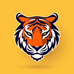 An orange and black tiger logo design illustration, in the style of detailed facial features,