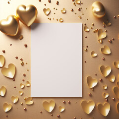 Fototapeta premium golden mockup, the creator of the Valentine's day or birthday scene. congratulations, copy space. festive mockup, postcard. wedding, marriage.