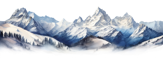 Winter scene with snow-covered mountain tops, cut out