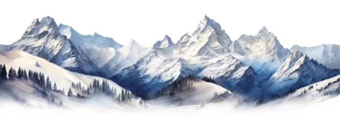Deurstickers Winter scene with snow-covered mountain tops, cut out © Yeti Studio