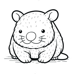 Friendly cute wombat animal, zoo theme, coloring book page, coloring book, outline, SVG vector art, isolated on a white background