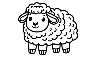 Cute sheep lamb character with curly fur mane wool, farm and farming theme, coloring book page, coloring book, outline, SVG vector art, isolated on a white background