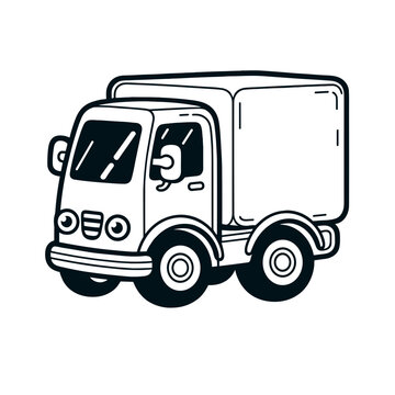 Cargo truck, vehicle theme, coloring book page, coloring book, outline, SVG vector art, isolated on a white background