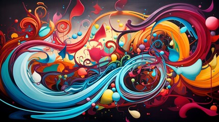 A vibrant explosion of colors and shapes, swirling in harmony.