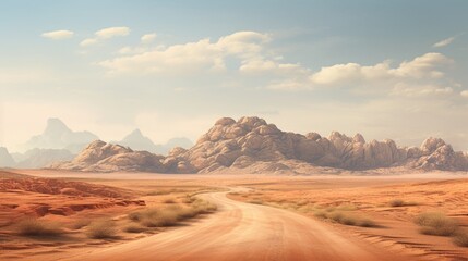 A winding desert road disappearing into the distant mountains.