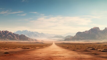 Fototapeta na wymiar A winding desert road disappearing into the distant mountains.