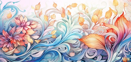 The bright background and illustration in watercolor create design components for textiles, cards, and invitations.