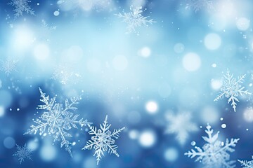 Obraz na płótnie Canvas Winter background with snowflakes and bokeh lights. Christmas card