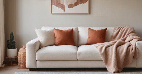 Sofa and pillows on white background. 