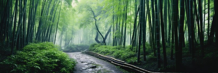 beautiful bamboo trail through the trees Generative AI - obrazy, fototapety, plakaty