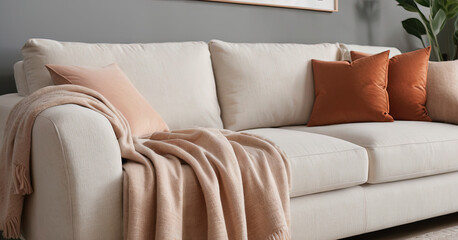 Sofa and pillows on white background. 