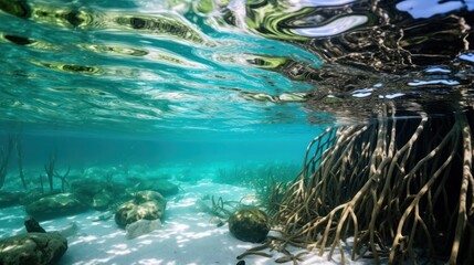 Observing a submerged mangrove tree beneath the sea's surface.