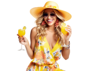 Summer Party Fun with Stylish Woman and Cocktail